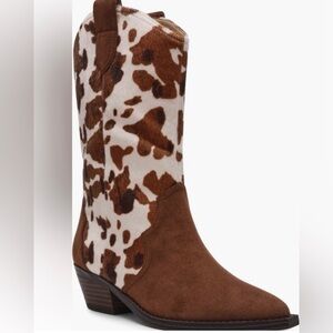 New in box Dolce Vita Cowboy Mid calf Boots Cow Print Brown/Tan Low Heel 7.5